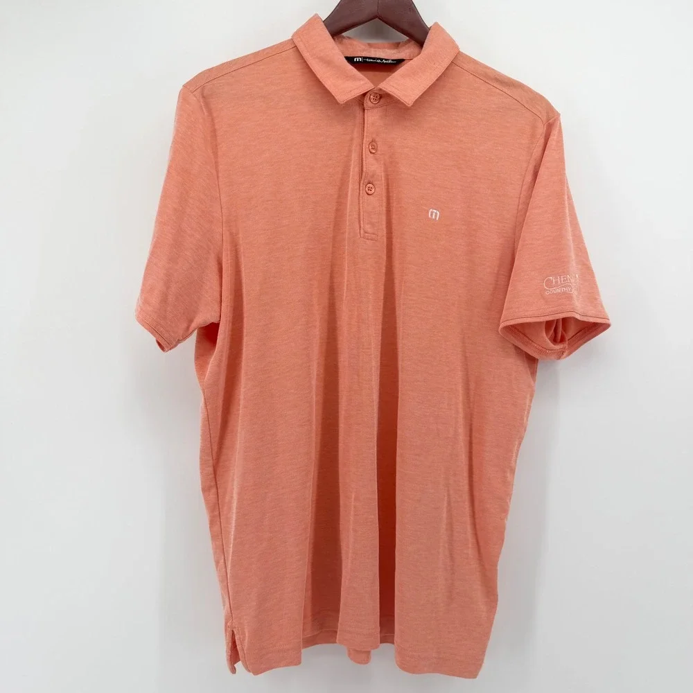 TravisMathew Men Polo Large Orange Chenal Country Club Pima Cotton Short Sleeve